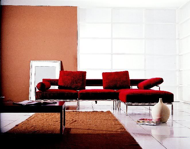 Minimalist Furniture of Red Texture Sofa for Small Living Room Area